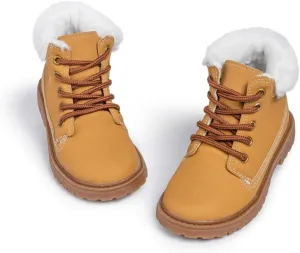 Kannior Boys Hiking Snow Boots Little Kid High Top Dress Shoes Toddler Lace Up Non-Slip Texture Sole Loafer Ankle Flats PU Leather Classic Casual Walking Work Boot(Toddler/Little Kid)