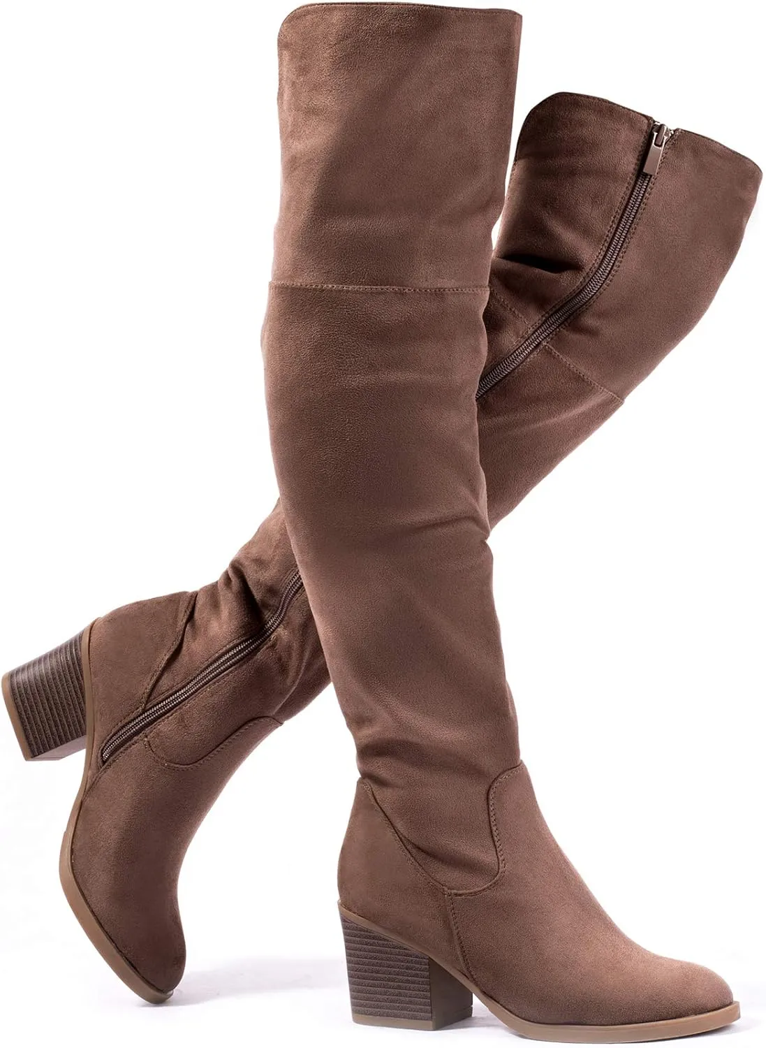 Katliu Women's Knee High Suede Chunky Heel Dressy Over the Knee Side Zipper Winter Long Boots