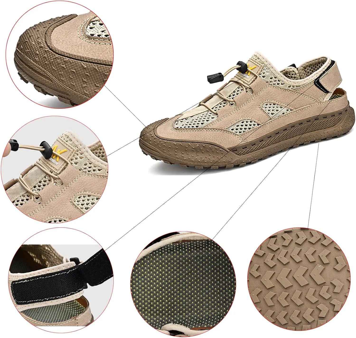 KCTRFSJ Men's Mesh Cutout Fast Drying Sport Sandals,Adjustable Summer Outdoor Closed Toe Water Athletic Sandals,Breathable Casual Sneakers Walking Hiking Sandal