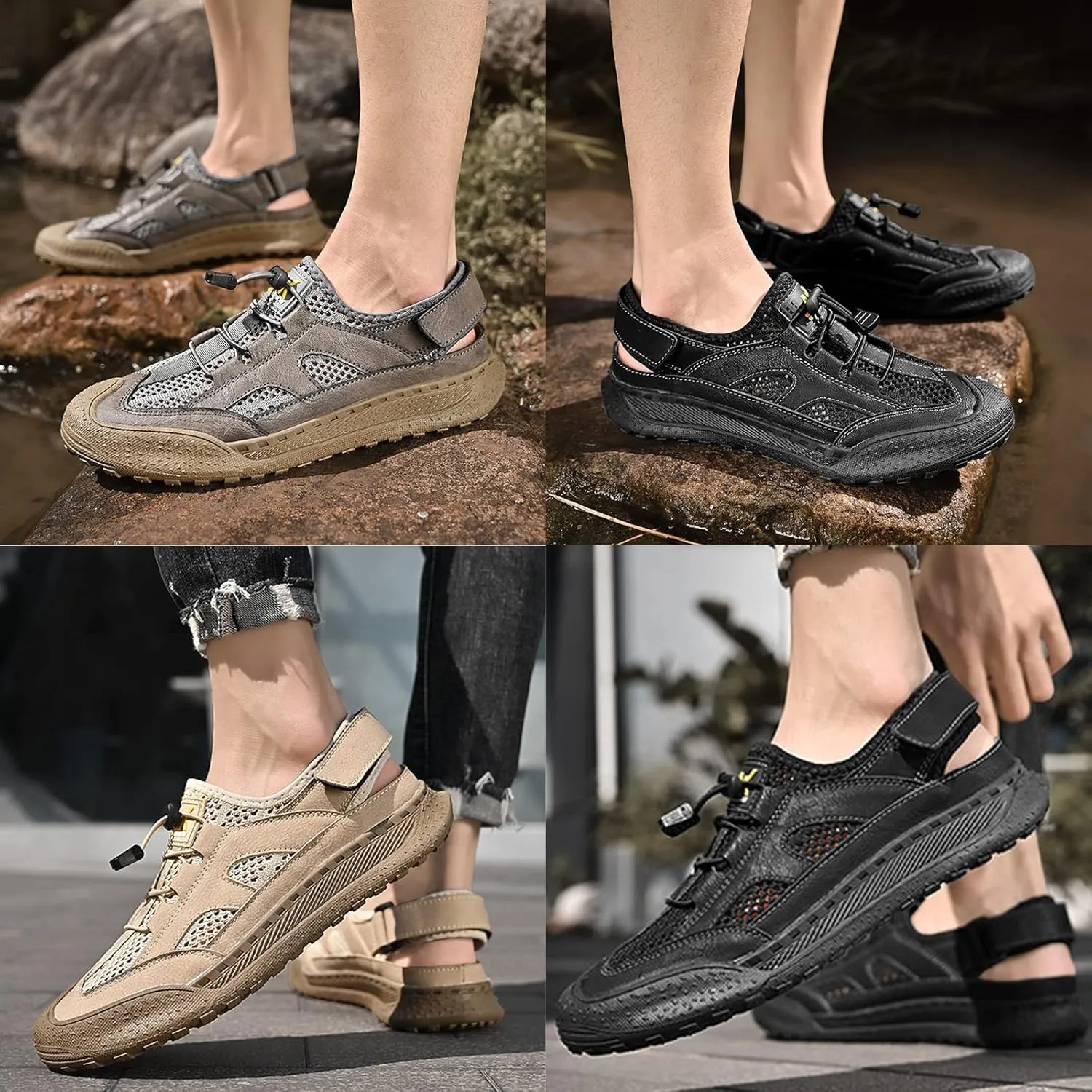 KCTRFSJ Men's Mesh Cutout Fast Drying Sport Sandals,Adjustable Summer Outdoor Closed Toe Water Athletic Sandals,Breathable Casual Sneakers Walking Hiking Sandal