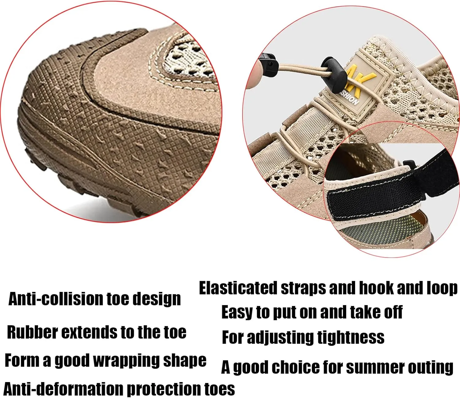 KCTRFSJ Men's Mesh Cutout Fast Drying Sport Sandals,Adjustable Summer Outdoor Closed Toe Water Athletic Sandals,Breathable Casual Sneakers Walking Hiking Sandal