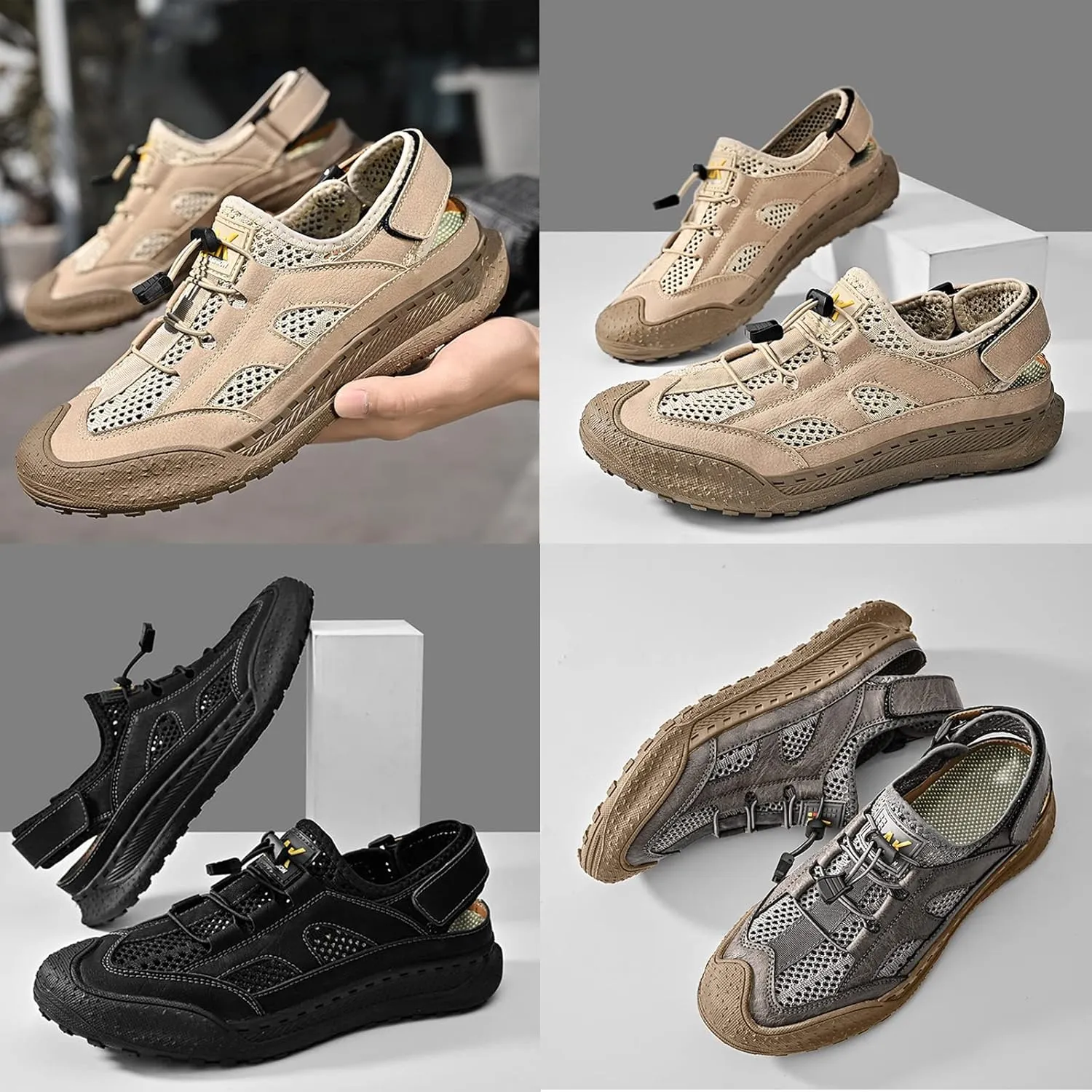 KCTRFSJ Men's Mesh Cutout Fast Drying Sport Sandals,Adjustable Summer Outdoor Closed Toe Water Athletic Sandals,Breathable Casual Sneakers Walking Hiking Sandal