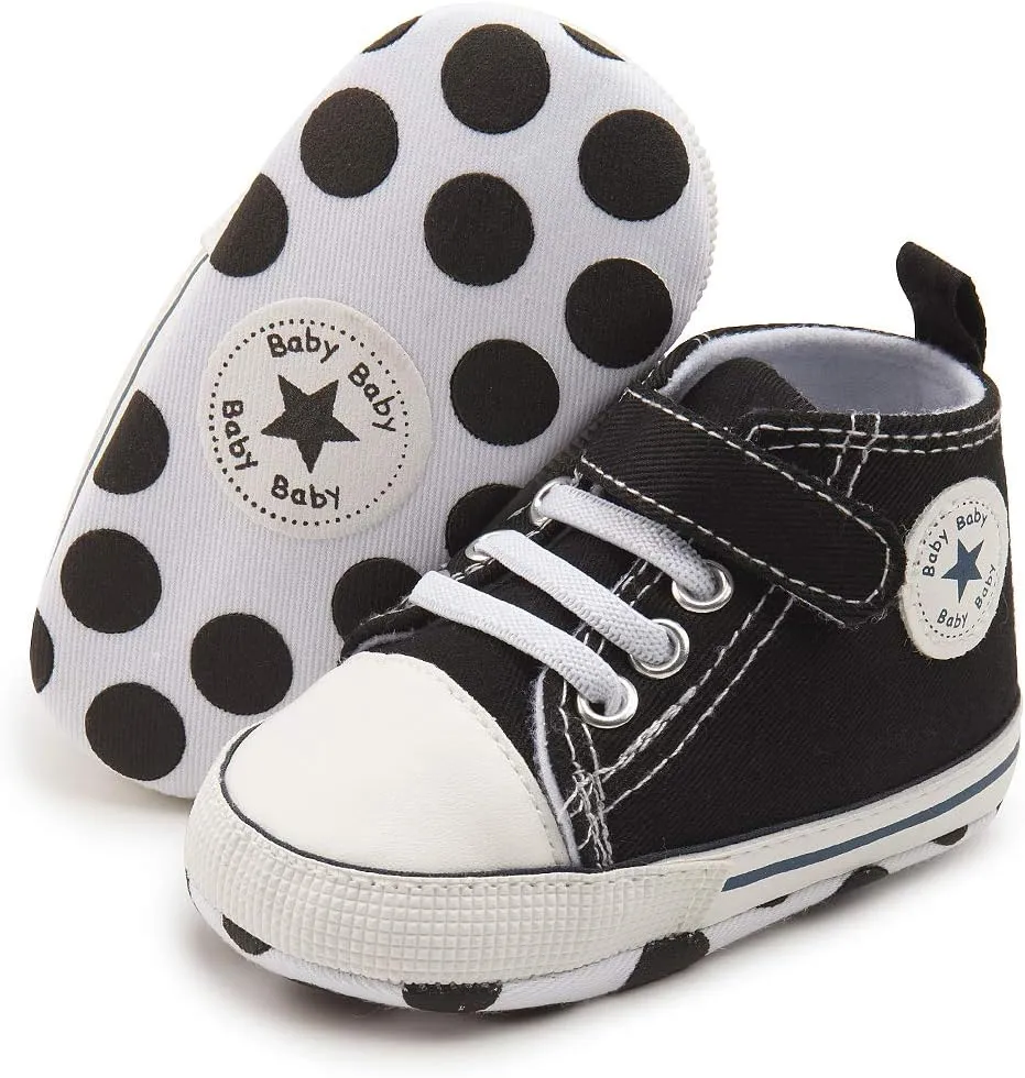 KIDSUN Unisex Baby Boy Girl Canvas Sneaker Soft Sole Infant Lace up Newborn Ankle Toddler First Walkers Crib Shoes