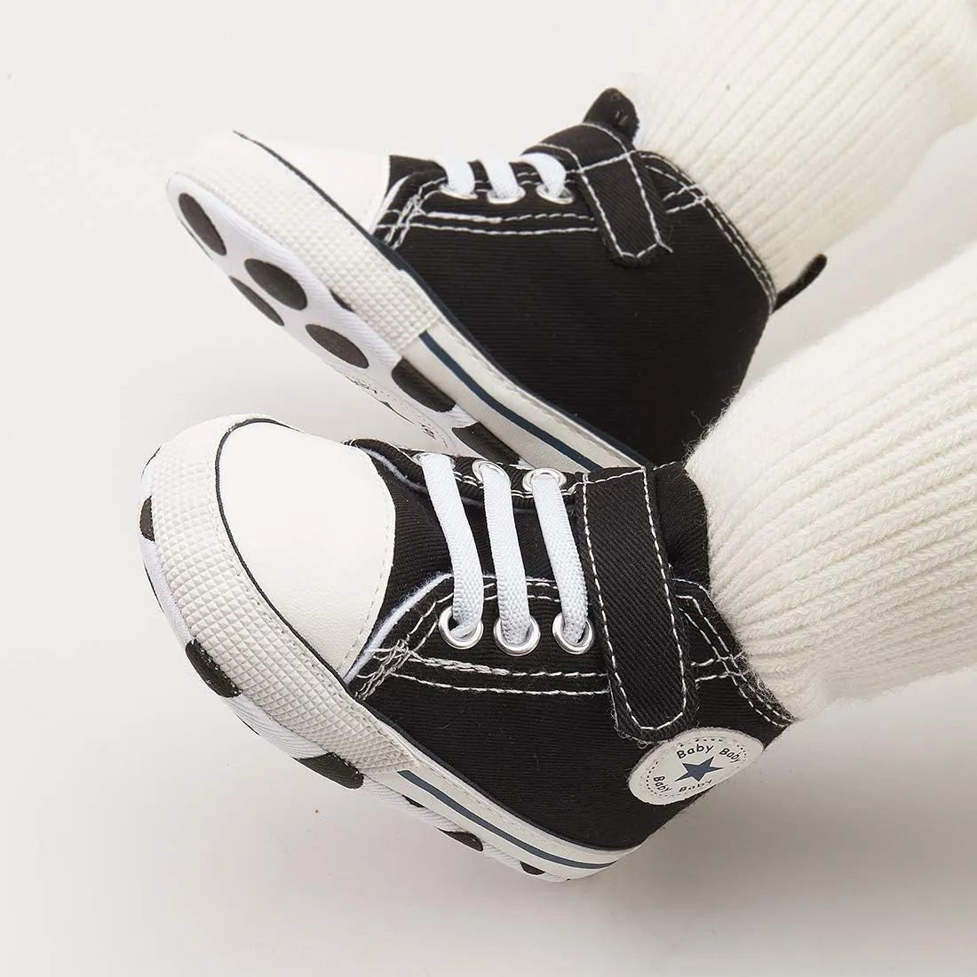 KIDSUN Unisex Baby Boy Girl Canvas Sneaker Soft Sole Infant Lace up Newborn Ankle Toddler First Walkers Crib Shoes