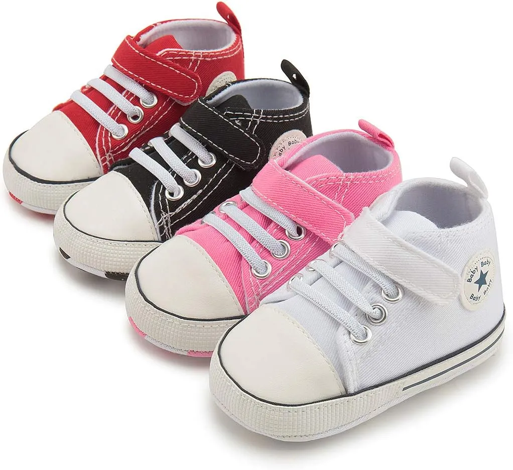 KIDSUN Unisex Baby Boy Girl Canvas Sneaker Soft Sole Infant Lace up Newborn Ankle Toddler First Walkers Crib Shoes