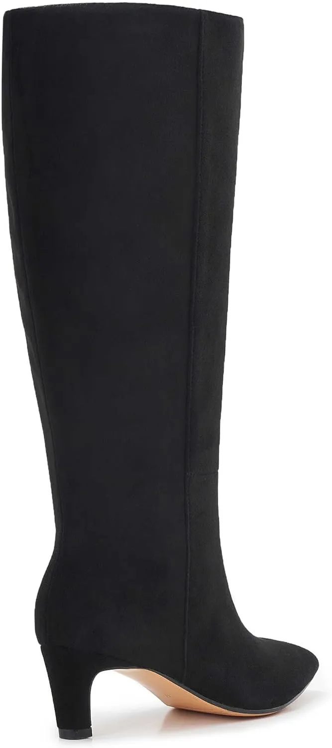 Kitten Heel Boots For Women Knee High Boots Low Heels Wide Calf Pointed Toe Stiletto
