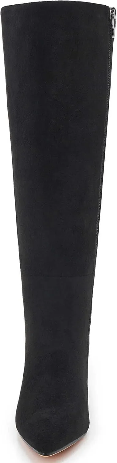 Kitten Heel Boots For Women Knee High Boots Low Heels Wide Calf Pointed Toe Stiletto