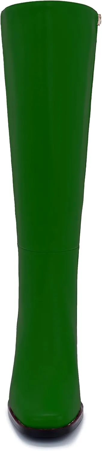 Knee-High Boots for Women - Wide Calf Boot Long with Zipper Square Toe Tall Leather Chunky Heel Fashion
