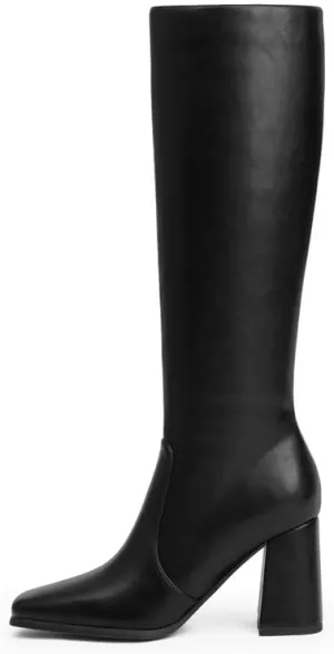 Knee High Boots Women Chunky Heel Square Toe Tall Boots Women Heeled Size Zipper Long Boots