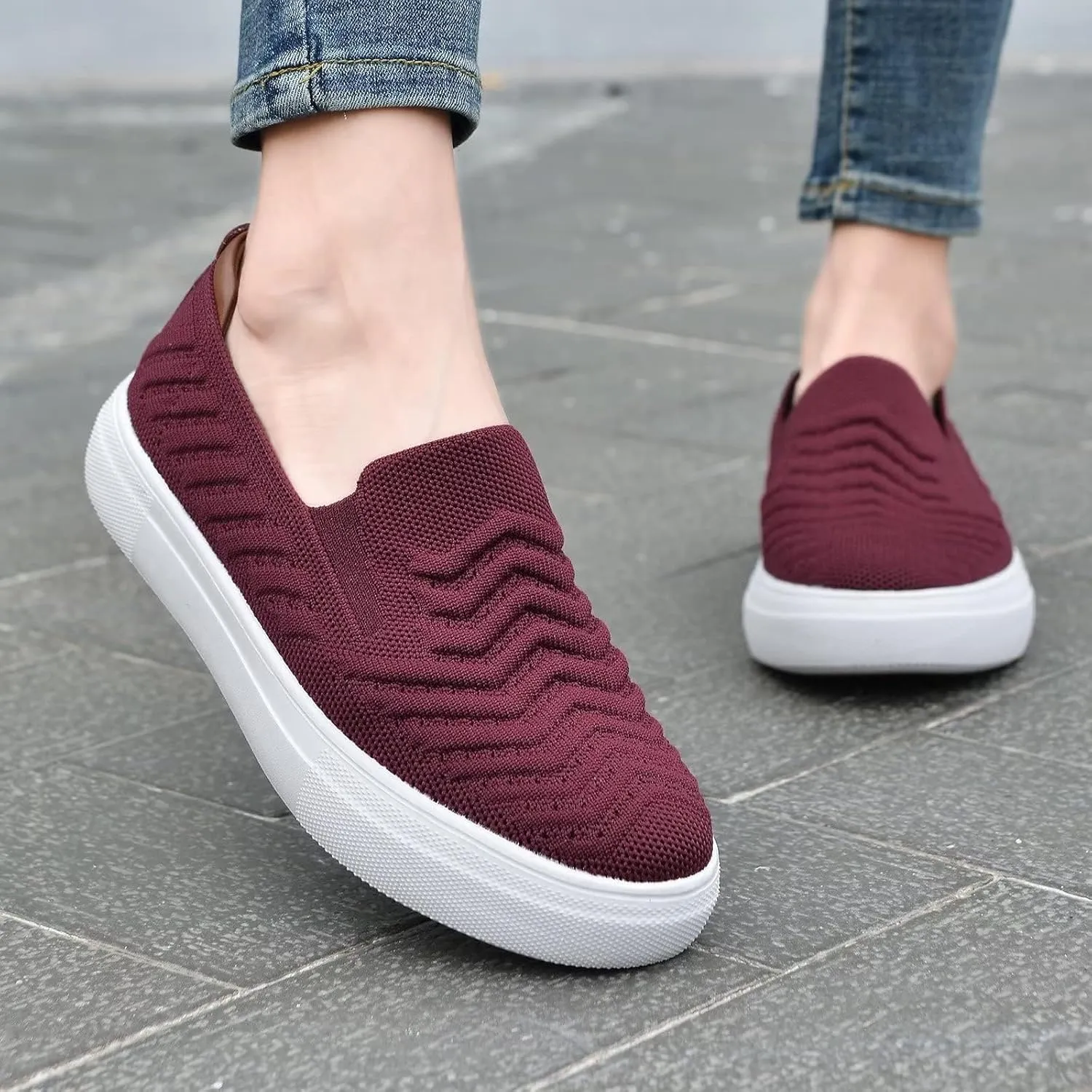 konhill Loafers for Women Slip on Walking Shoes Knit Breathable Tennis Work Comfortable Casual Fashion Sneakers