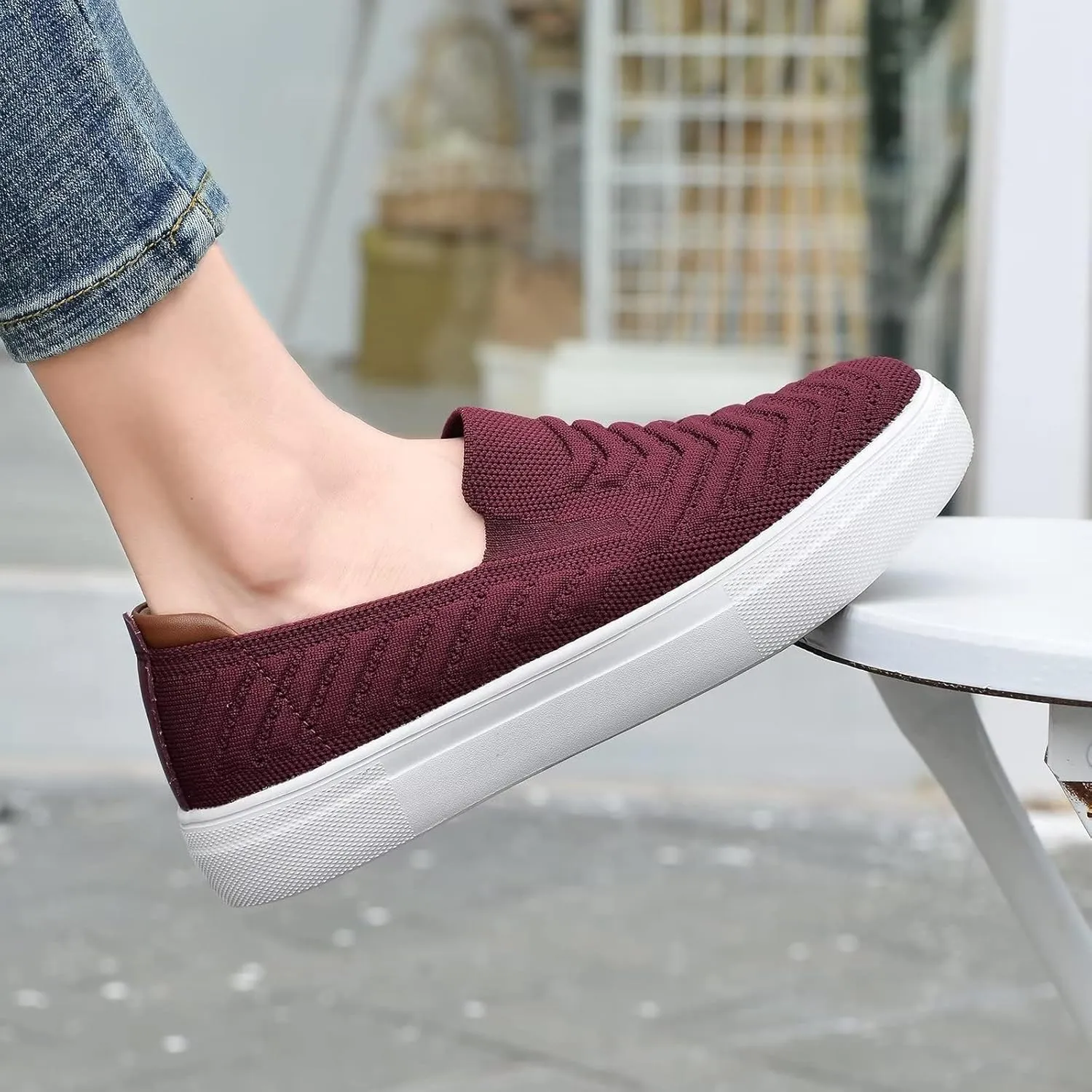 konhill Loafers for Women Slip on Walking Shoes Knit Breathable Tennis Work Comfortable Casual Fashion Sneakers