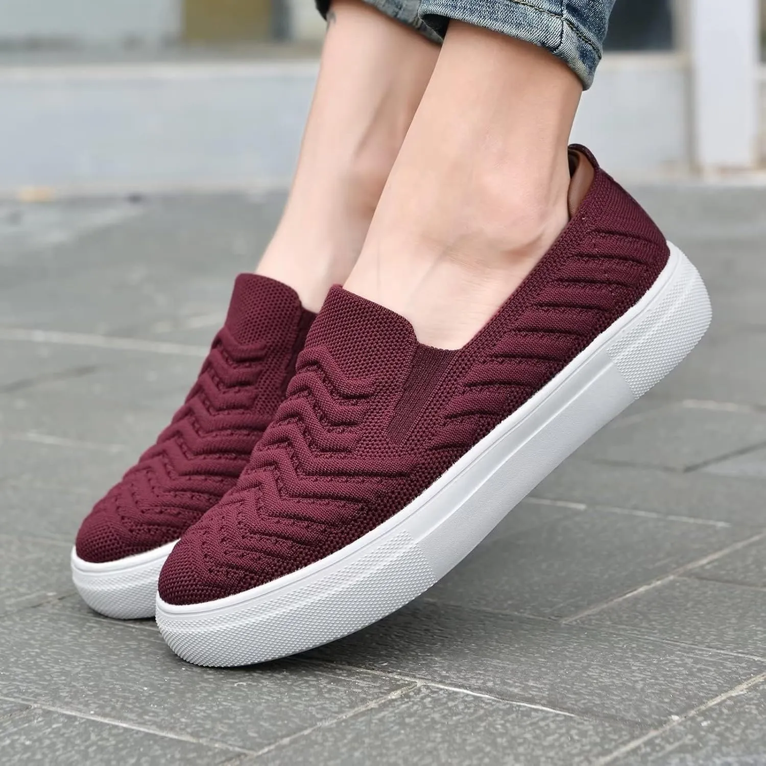 konhill Loafers for Women Slip on Walking Shoes Knit Breathable Tennis Work Comfortable Casual Fashion Sneakers