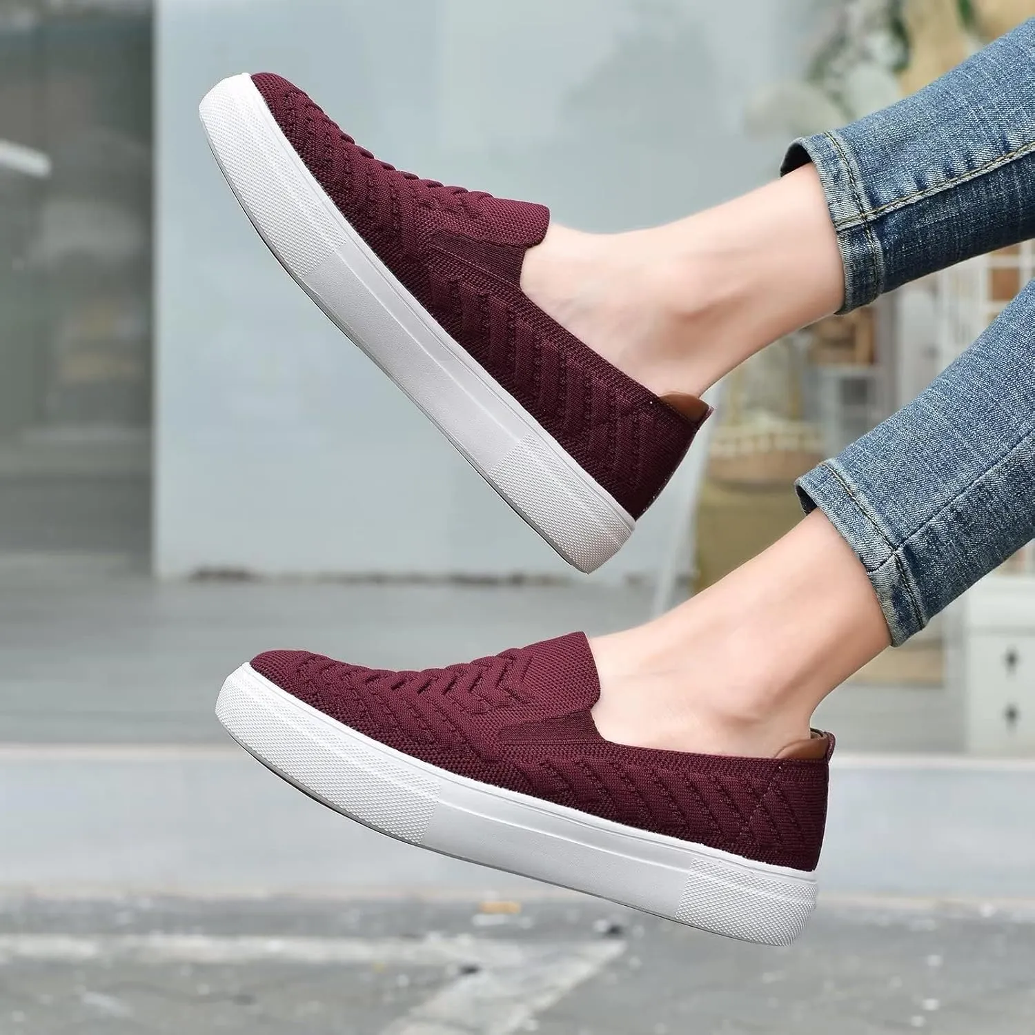 konhill Loafers for Women Slip on Walking Shoes Knit Breathable Tennis Work Comfortable Casual Fashion Sneakers