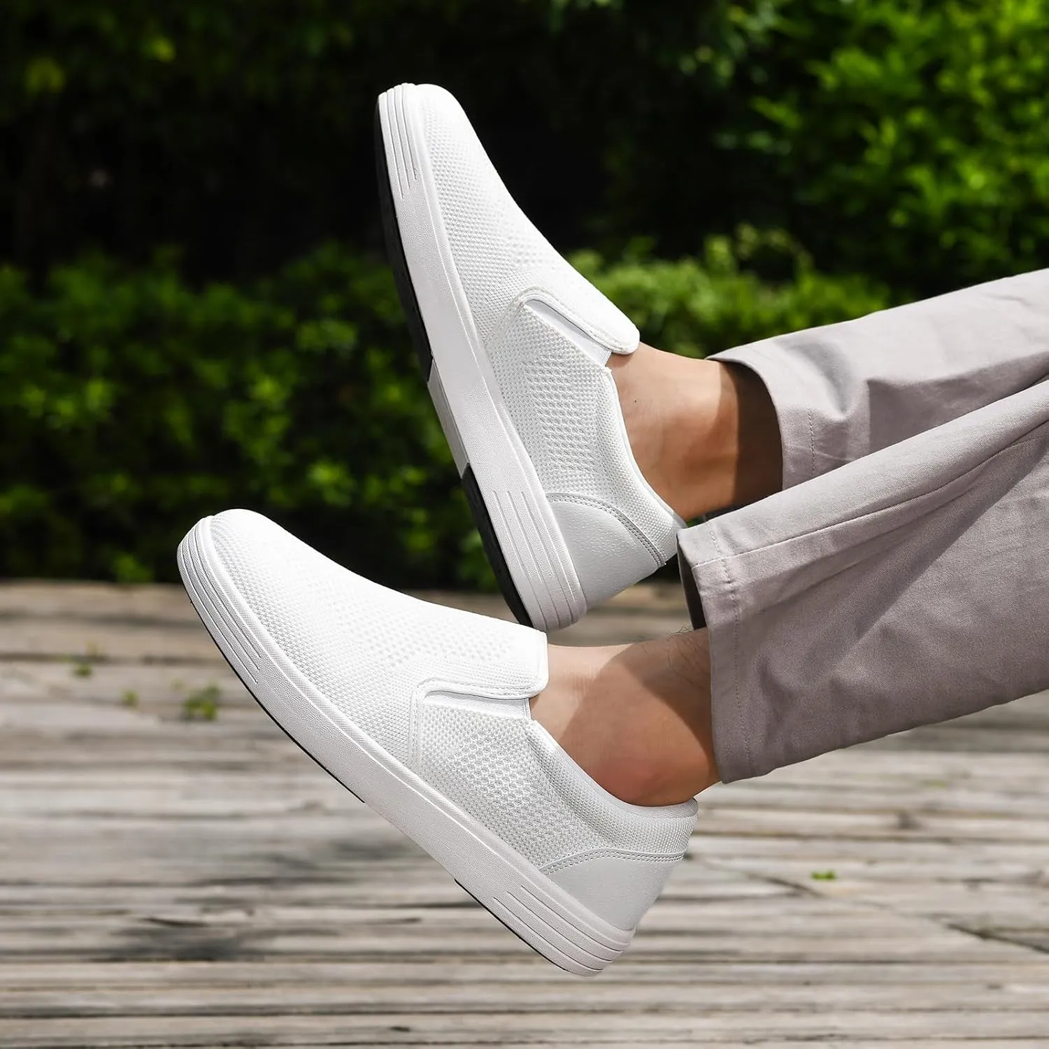 konhill Men's Slip on Shoes, Casual Breathable Boat Sneakers with Arch Support Lightweight Mesh Beach Loafers for Driving Walking Skate
