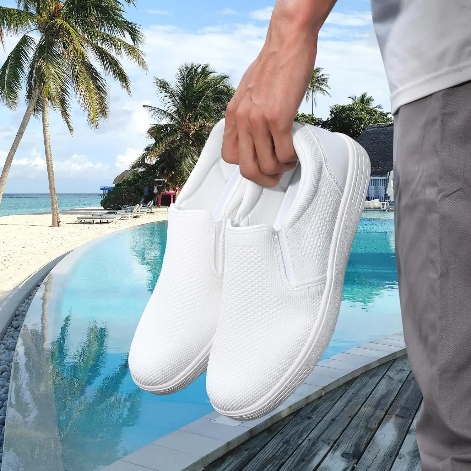konhill Men's Slip on Shoes, Casual Breathable Boat Sneakers with Arch Support Lightweight Mesh Beach Loafers for Driving Walking Skate