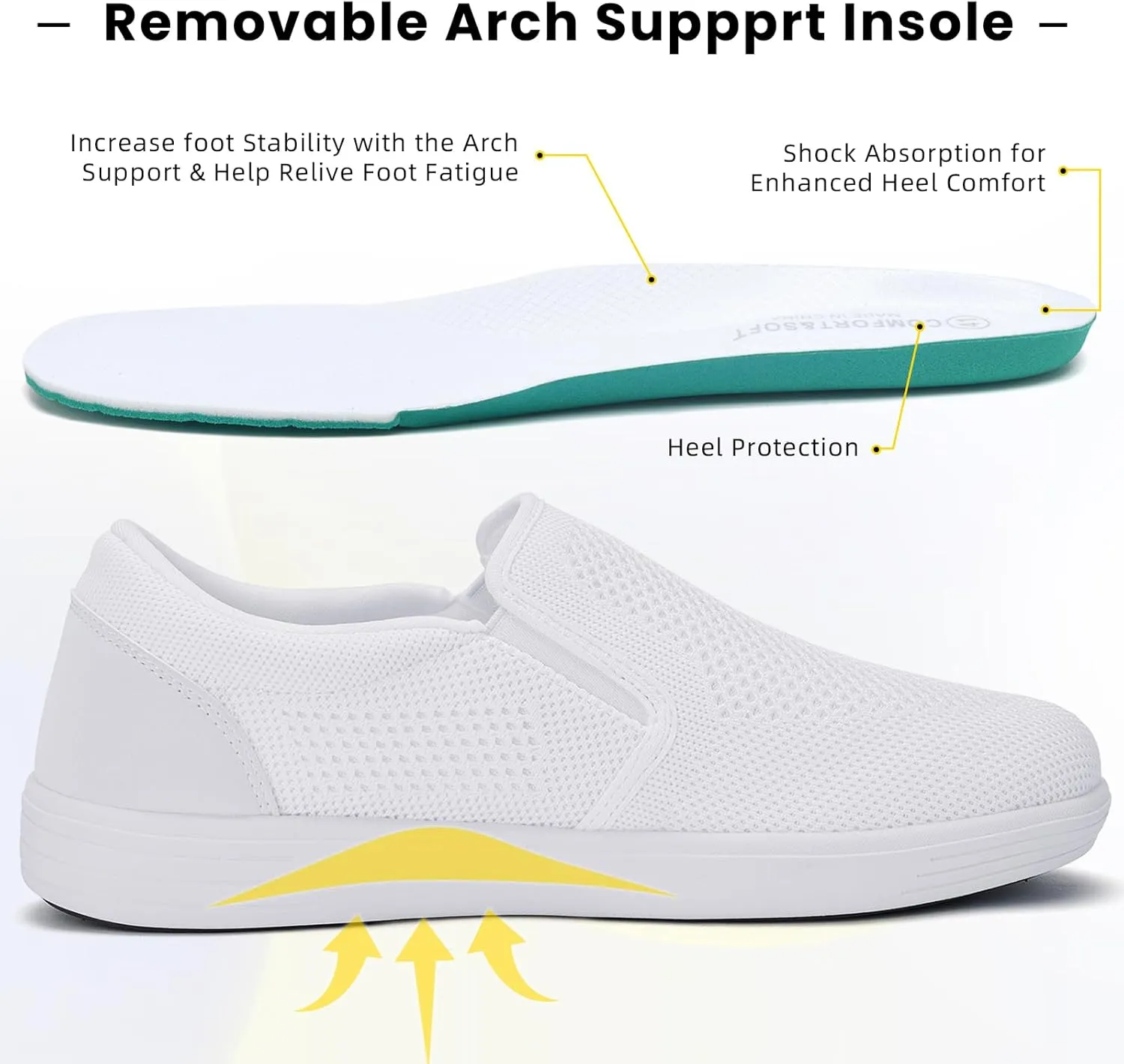 konhill Men's Slip on Shoes, Casual Breathable Boat Sneakers with Arch Support Lightweight Mesh Beach Loafers for Driving Walking Skate