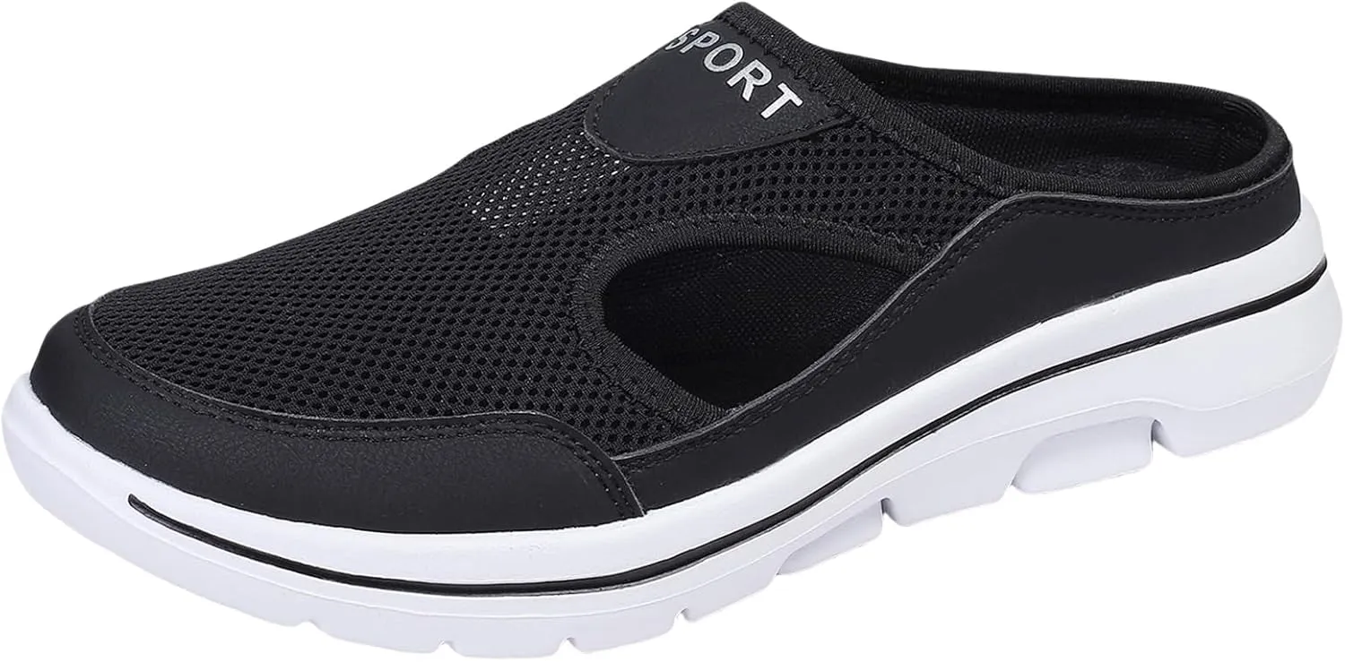 Kubbon Men's Slip On Mules Womens Air Breathable Mesh Sport Sandals Arch Support Wedge Platform Slippers Lightweight Open Back Shoes Closed Toe Sandals