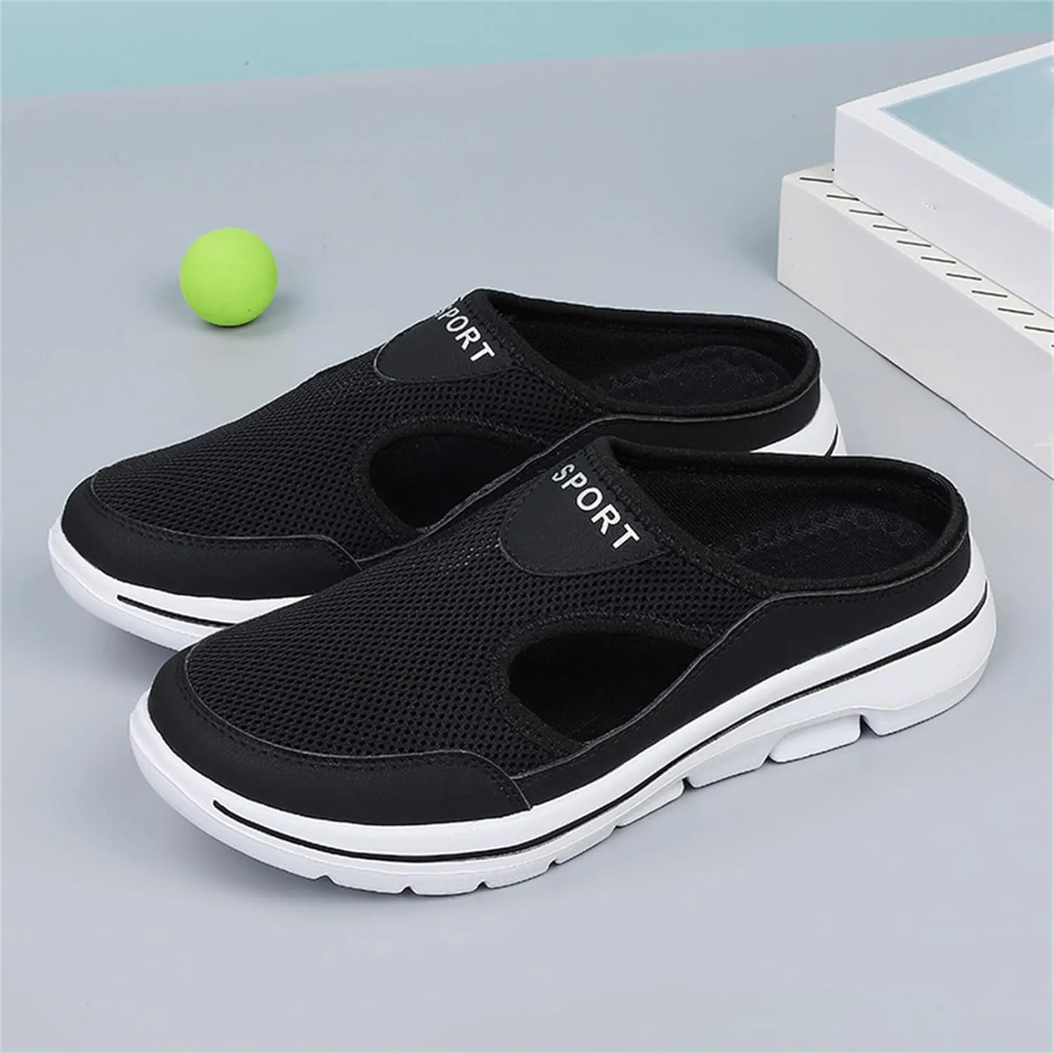Kubbon Men's Slip On Mules Womens Air Breathable Mesh Sport Sandals Arch Support Wedge Platform Slippers Lightweight Open Back Shoes Closed Toe Sandals