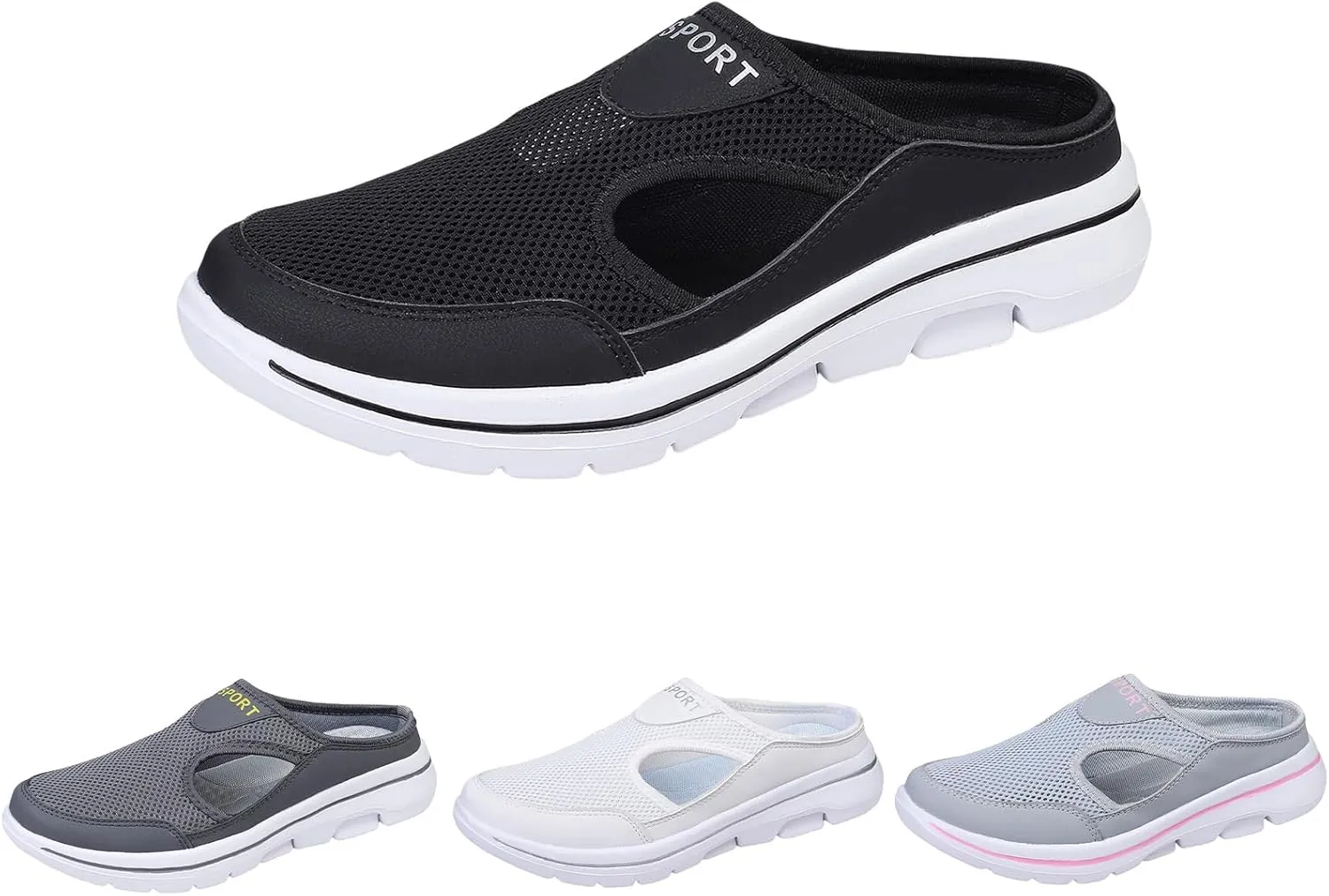 Kubbon Men's Slip On Mules Womens Air Breathable Mesh Sport Sandals Arch Support Wedge Platform Slippers Lightweight Open Back Shoes Closed Toe Sandals