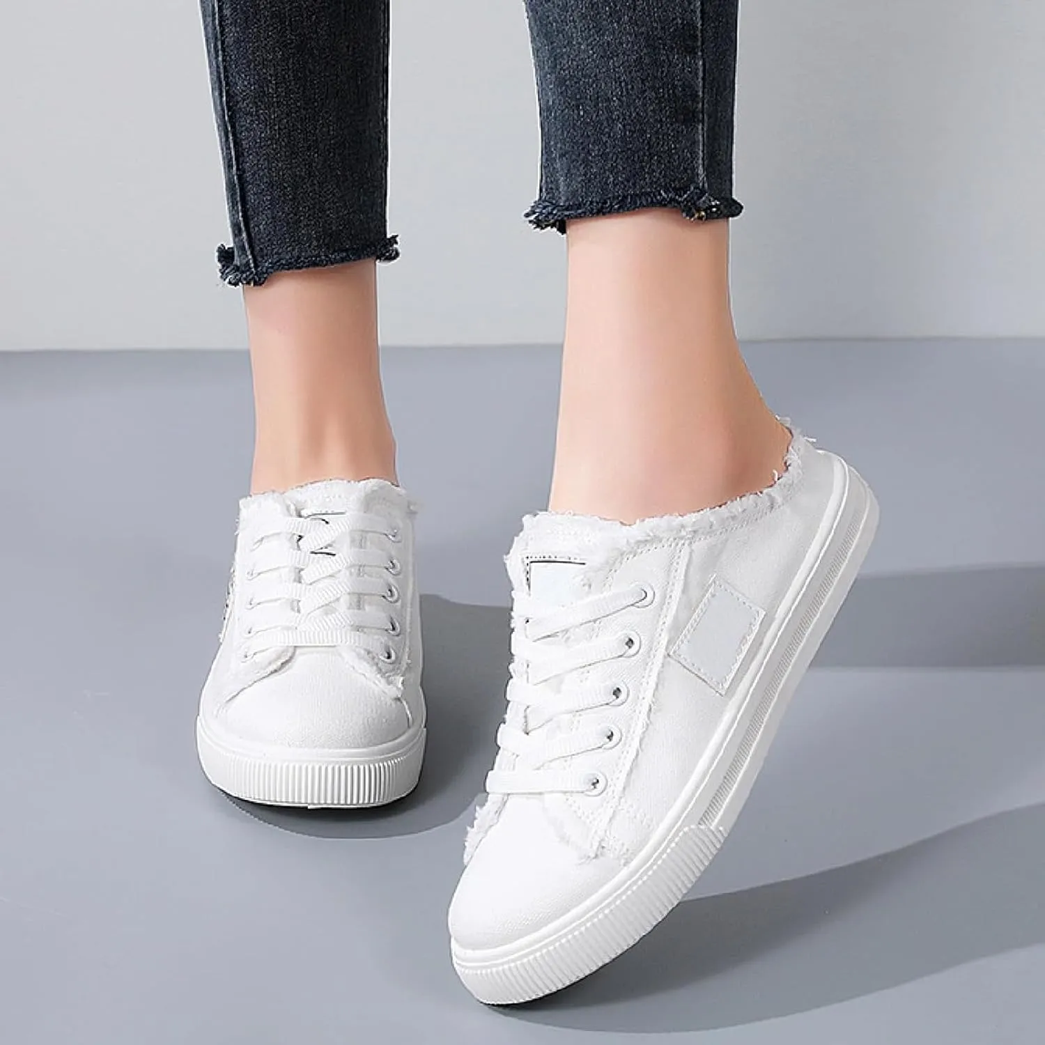 Kubbon Women's Canvas Shoes Slip-On Mule Backless Low Top Fashion Walking Shoes Comfortable Casual Tennis Shoe Casual Mules Non Slip Loafers