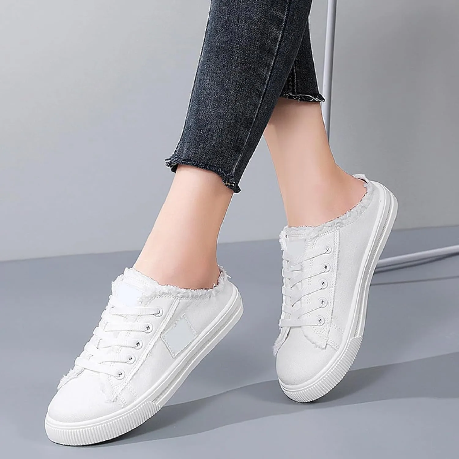 Kubbon Women's Canvas Shoes Slip-On Mule Backless Low Top Fashion Walking Shoes Comfortable Casual Tennis Shoe Casual Mules Non Slip Loafers