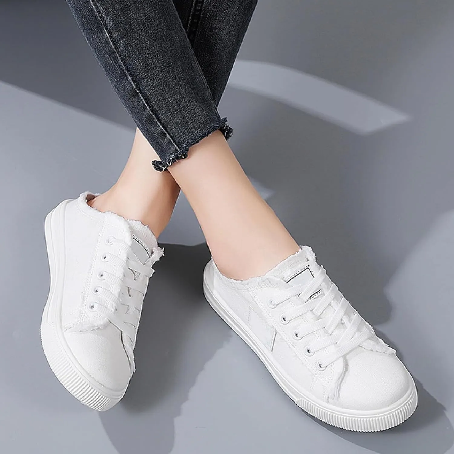 Kubbon Women's Canvas Shoes Slip-On Mule Backless Low Top Fashion Walking Shoes Comfortable Casual Tennis Shoe Casual Mules Non Slip Loafers