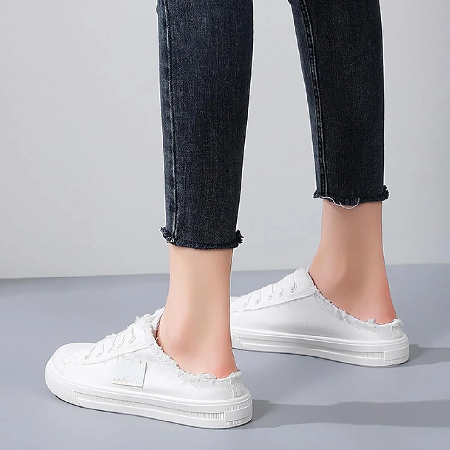 Kubbon Women's Canvas Shoes Slip-On Mule Backless Low Top Fashion Walking Shoes Comfortable Casual Tennis Shoe Casual Mules Non Slip Loafers
