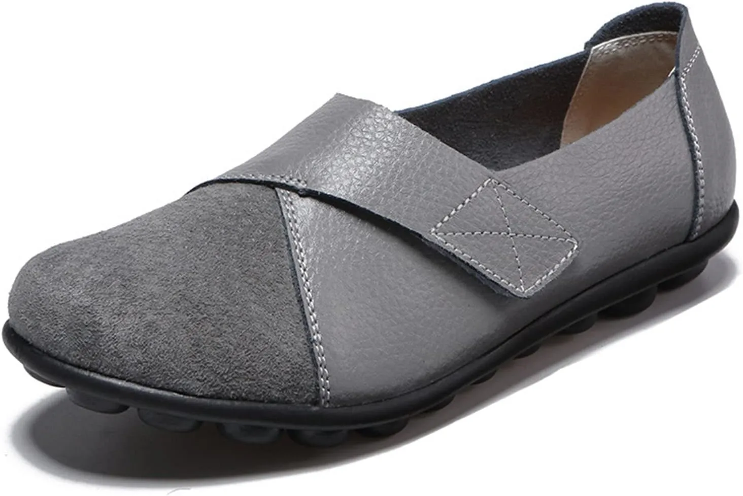 Ladies Leather Slip On Flat Loafers,Low Top Casual Walking Nurse Shoes,Outdoor Versatile Trendy Driving Shoes.