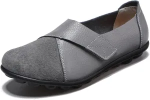 Ladies Leather Slip On Flat Loafers,Low Top Casual Walking Nurse Shoes,Outdoor Versatile Trendy Driving Shoes.