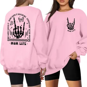 LAZYCHILD Mama Sweatshirt Women: Mom Life Shirts Rock Mama Long Sleeve Shirt Oversized Mom Gifts Pullover Tops
