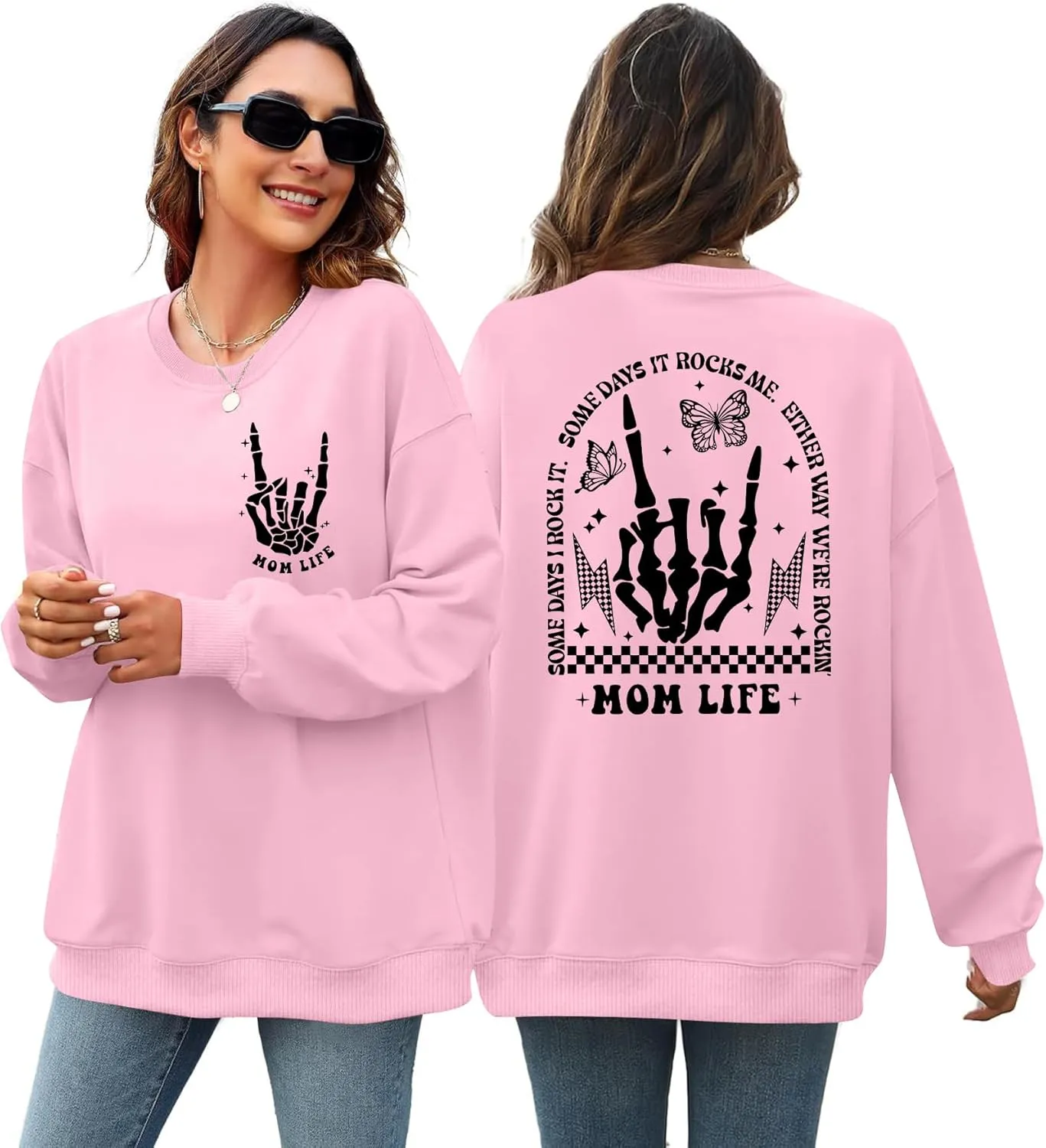 LAZYCHILD Mama Sweatshirt Women: Mom Life Shirts Rock Mama Long Sleeve Shirt Oversized Mom Gifts Pullover Tops