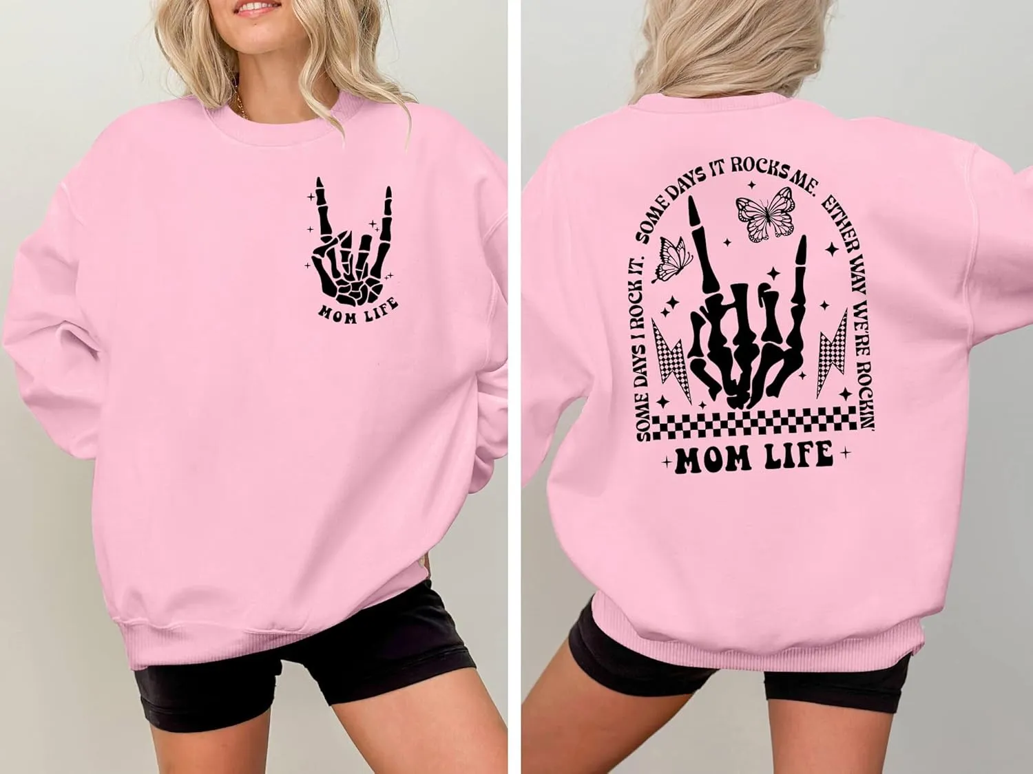 LAZYCHILD Mama Sweatshirt Women: Mom Life Shirts Rock Mama Long Sleeve Shirt Oversized Mom Gifts Pullover Tops