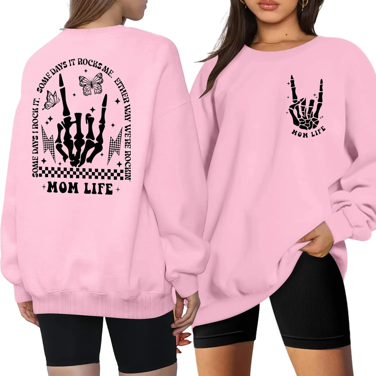LAZYCHILD Mama Sweatshirt Women: Mom Life Shirts Rock Mama Long Sleeve Shirt Oversized Mom Gifts Pullover Tops