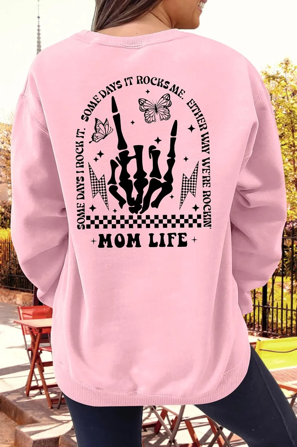 LAZYCHILD Mama Sweatshirt Women: Mom Life Shirts Rock Mama Long Sleeve Shirt Oversized Mom Gifts Pullover Tops