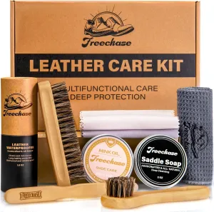 Leather Boot Care Kit - 9 PCS Saddle Soap, Mink Oil, Waterproofing Wax, Shoe Brushes, and More for Leather Boot care and Cleaning, Leather conditioner Gift for Men Women