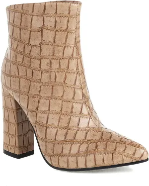 LEHOOR Women Chunky Heel Ankle Boots Pull On Pointed Toe Booties Sexy Stone Pattern Short Boots 4” High Block Heel Matte Leather Dress Booties Closed Toe Wild Elegant Party Club 4-11 M US