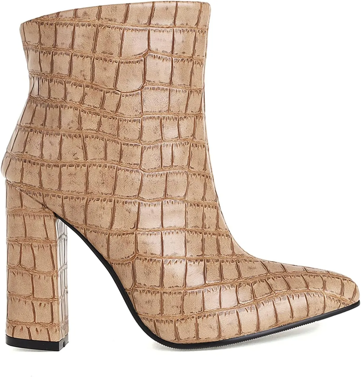 LEHOOR Women Chunky Heel Ankle Boots Pull On Pointed Toe Booties Sexy Stone Pattern Short Boots 4” High Block Heel Matte Leather Dress Booties Closed Toe Wild Elegant Party Club 4-11 M US