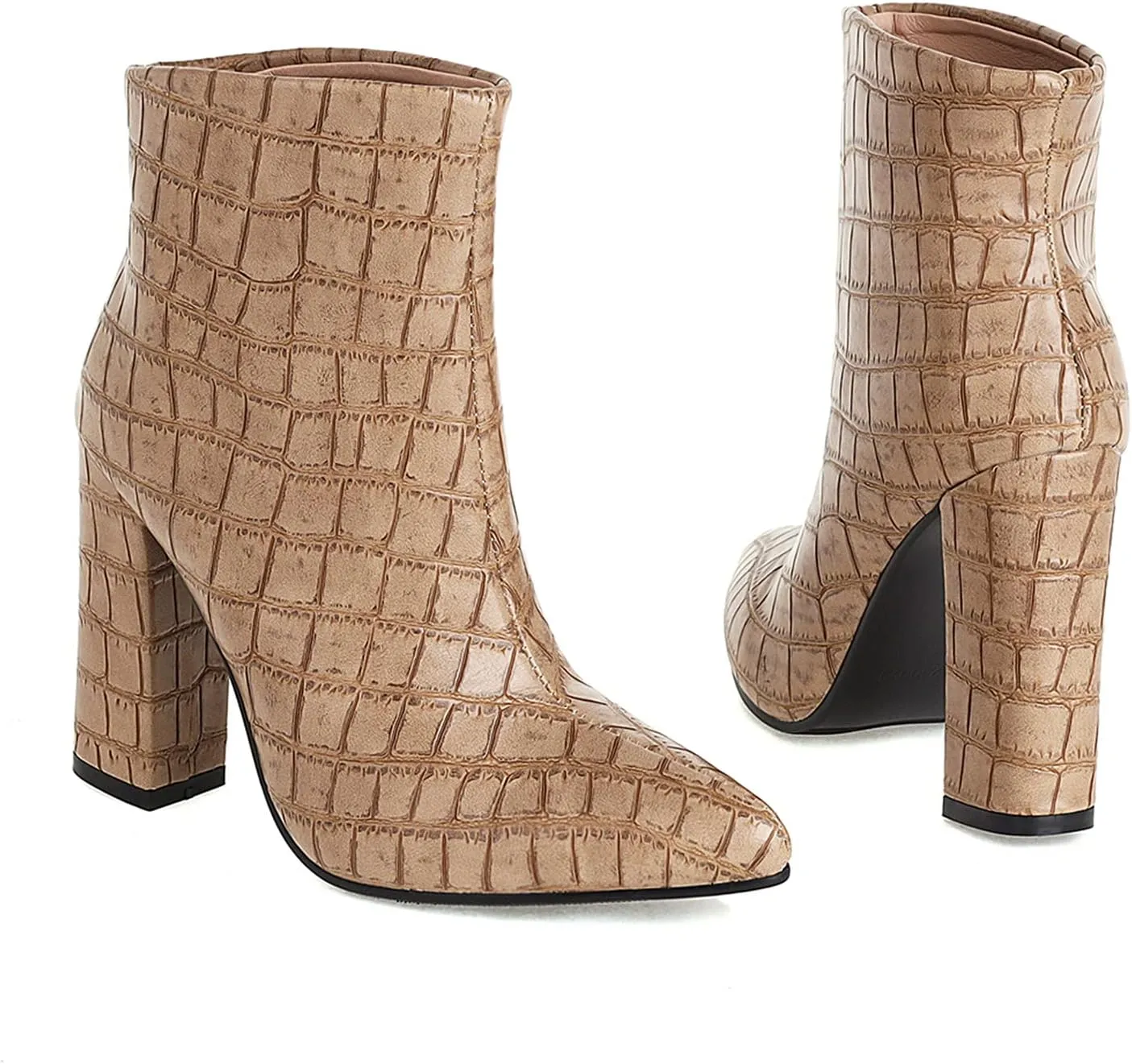 LEHOOR Women Chunky Heel Ankle Boots Pull On Pointed Toe Booties Sexy Stone Pattern Short Boots 4” High Block Heel Matte Leather Dress Booties Closed Toe Wild Elegant Party Club 4-11 M US