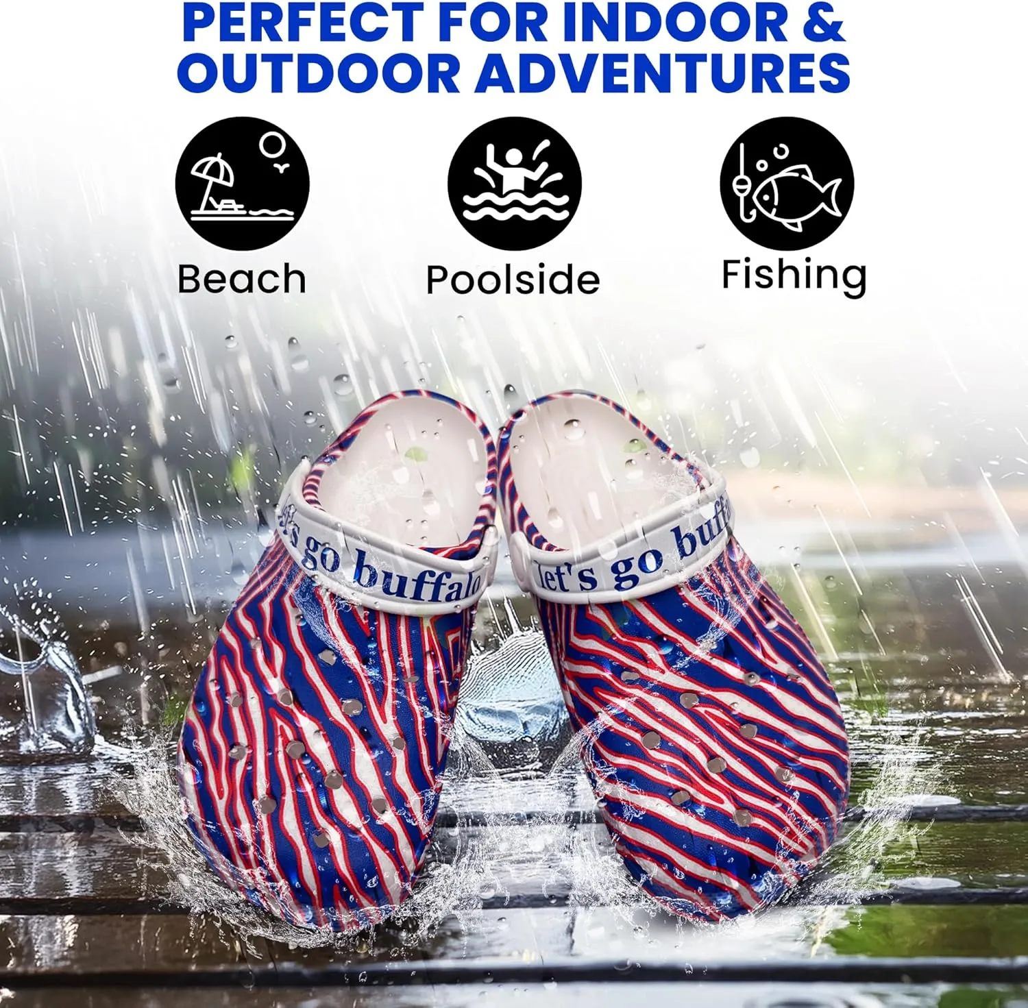 Let’s Go Buffalo Sports Clogs – Unisex Slip-On Shoes, Synthetic Rubber with Arch Support, Breathable Ventilation Ports, Non-Slip Outsole for Indoor & Outdoor Use, Ideal for Buffalo Sporting