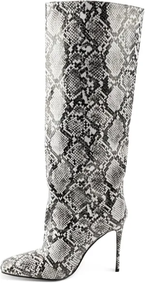 LingxiaUne Knee High Boots for Women Stylish Tall Boots With Square Toe Stiletto High Heel Pull On Women's Wide Calf Boots Classic Heeled Shoes For Ladies Party Prom Dressy Fall Winter Fashion