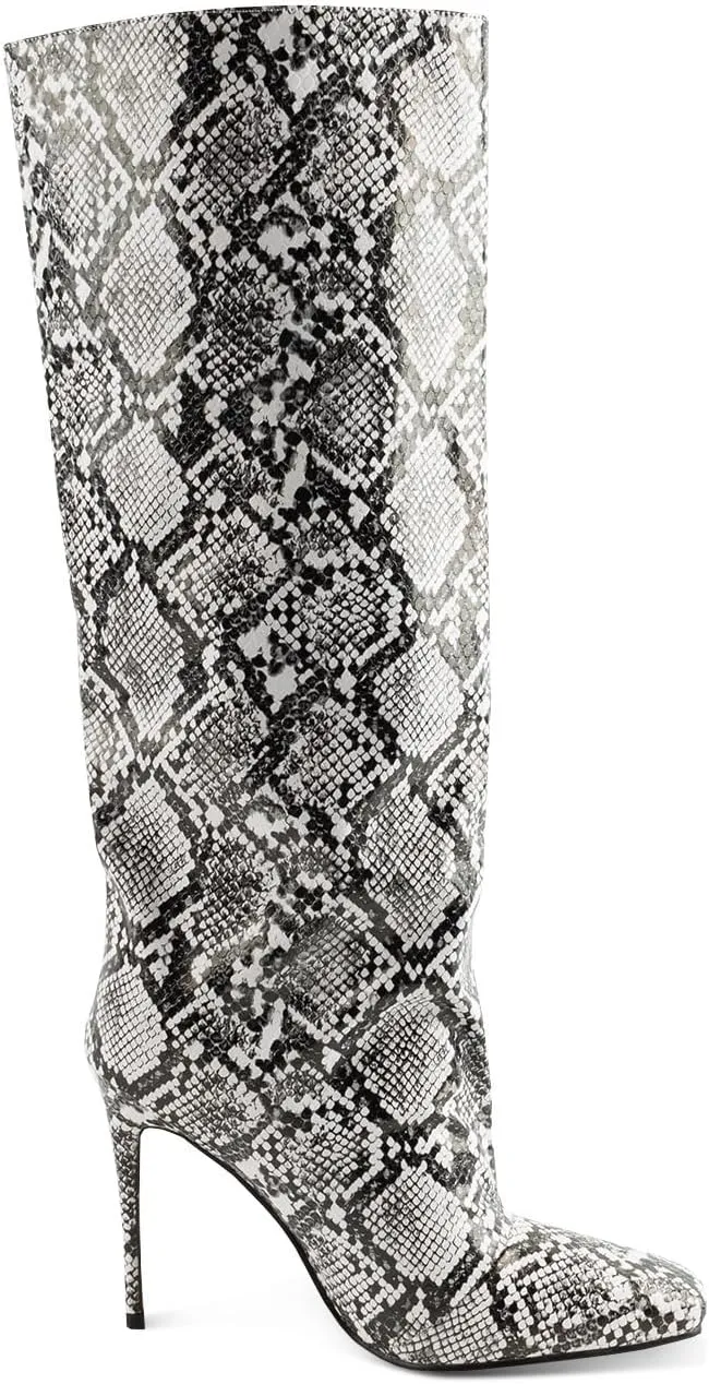 LingxiaUne Knee High Boots for Women Stylish Tall Boots With Square Toe Stiletto High Heel Pull On Women's Wide Calf Boots Classic Heeled Shoes For Ladies Party Prom Dressy Fall Winter Fashion