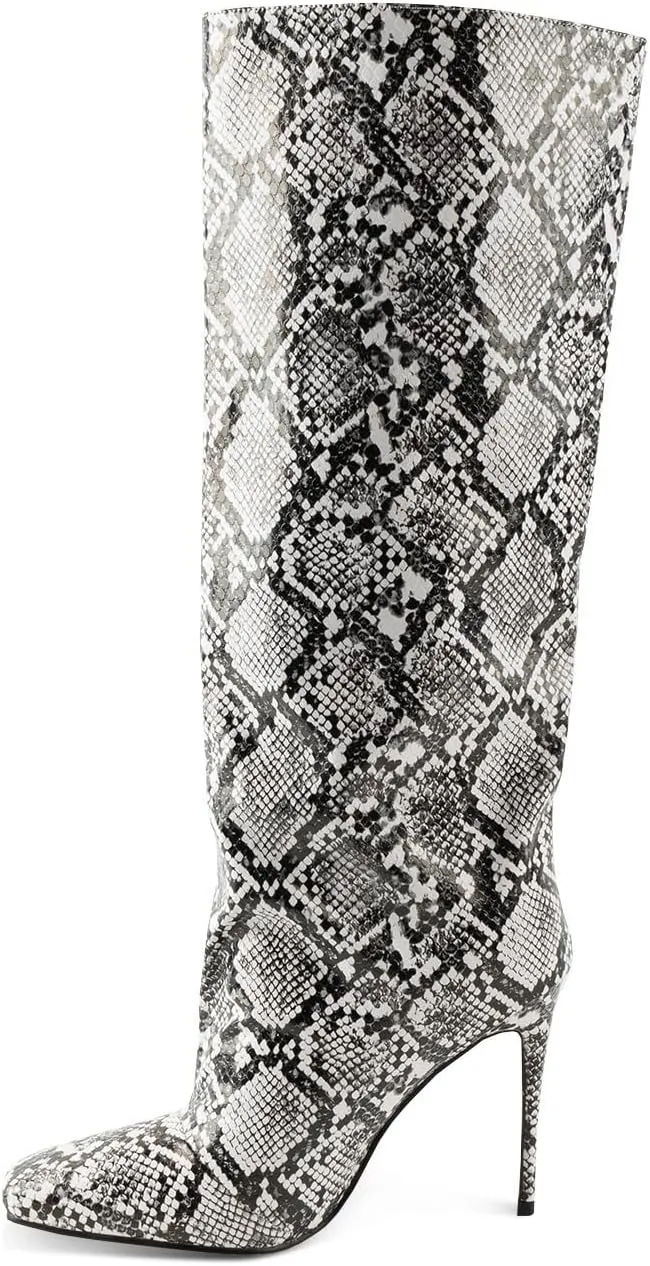 LingxiaUne Knee High Boots for Women Stylish Tall Boots With Square Toe Stiletto High Heel Pull On Women's Wide Calf Boots Classic Heeled Shoes For Ladies Party Prom Dressy Fall Winter Fashion