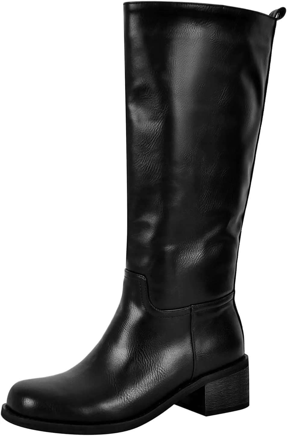 LISHAN Women's Under the Knee High Boots Pull On Square Toe Block Low Heels