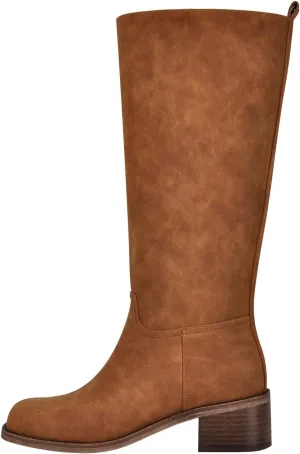 LISHAN Women's Under the Knee High Boots Pull On Square Toe Block Low Heels