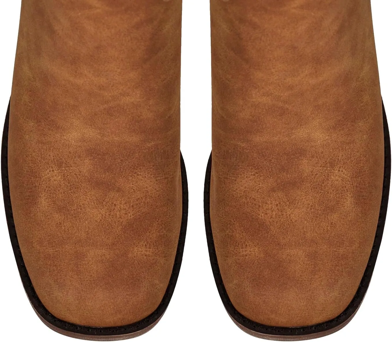 LISHAN Women's Under the Knee High Boots Pull On Square Toe Block Low Heels