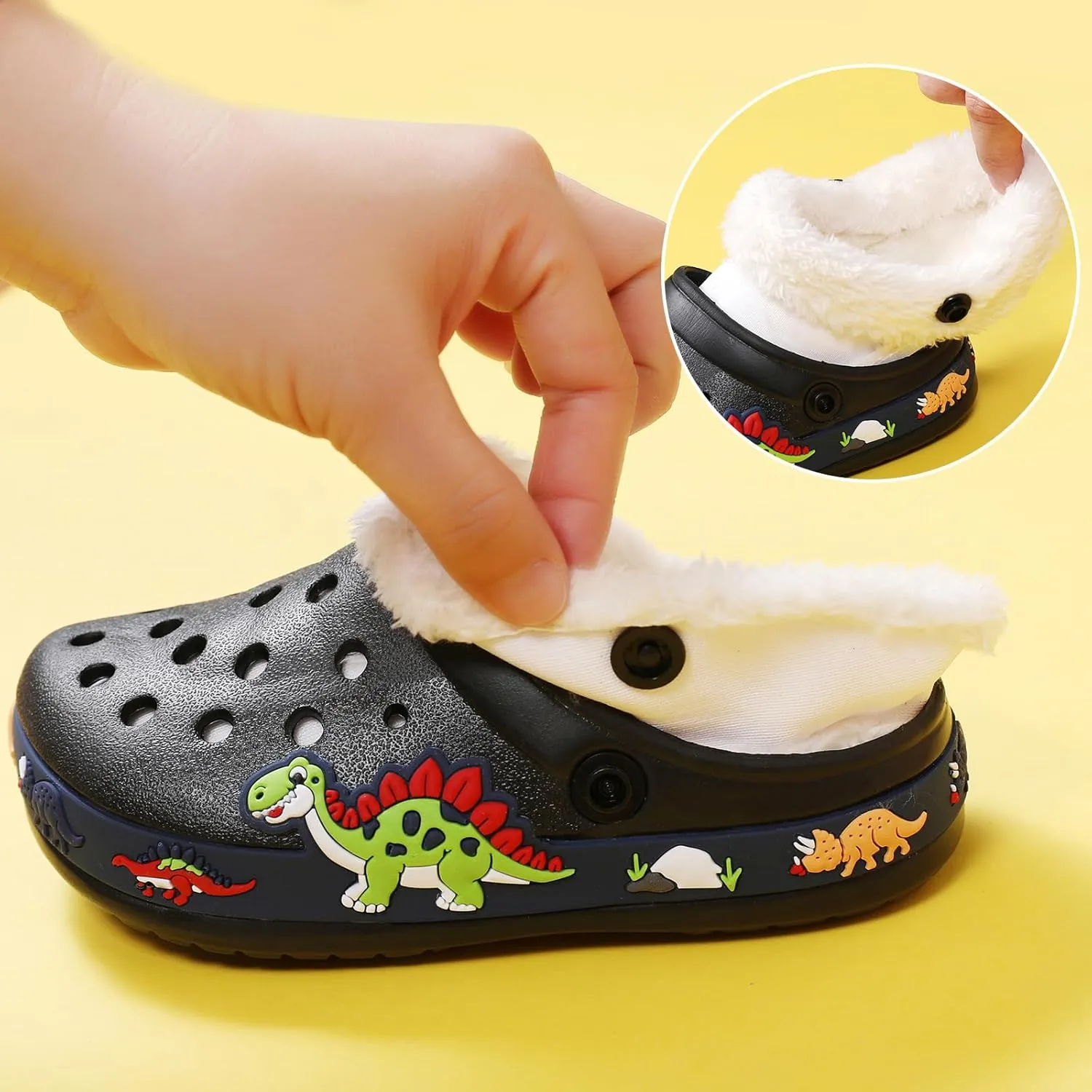 Little Kids Lined Clogs Boys Garden Slippers Kids Plush Warm Slippers Girls Fuzzy Plush Lined Home Bedroom Slippers