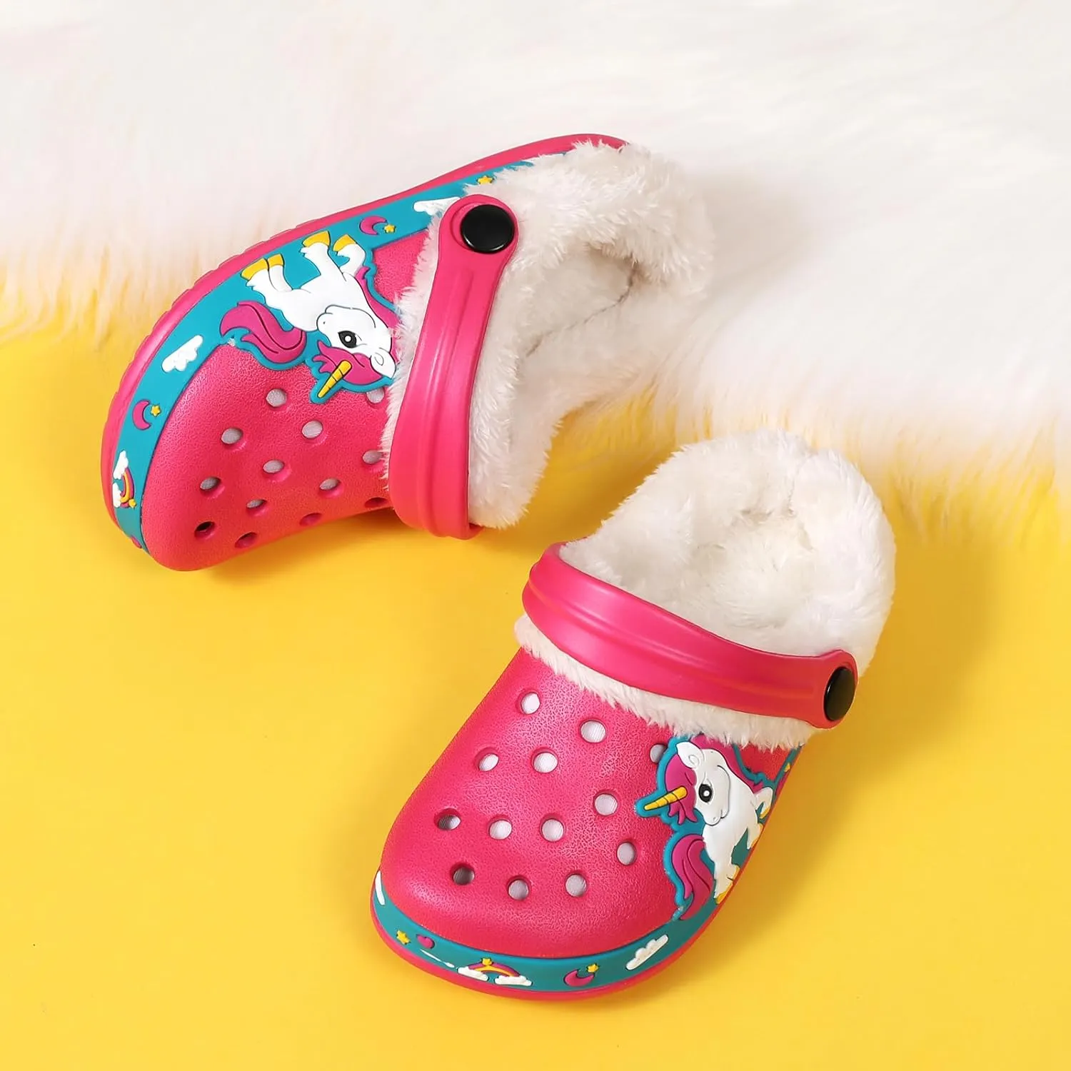 Little Kids Lined Clogs Boys Garden Slippers Kids Plush Warm Slippers Girls Fuzzy Plush Lined Home Bedroom Slippers