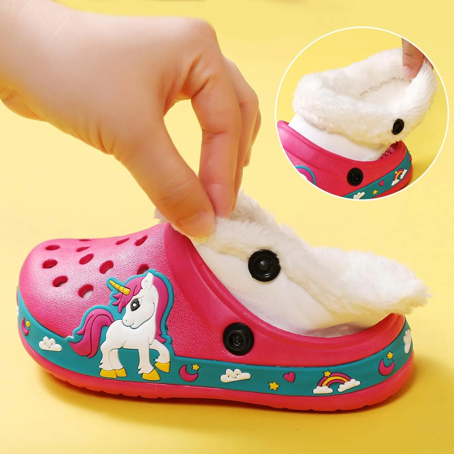 Little Kids Lined Clogs Boys Garden Slippers Kids Plush Warm Slippers Girls Fuzzy Plush Lined Home Bedroom Slippers