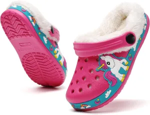 Little Kids Lined Clogs Boys Garden Slippers Kids Plush Warm Slippers Girls Fuzzy Plush Lined Home Bedroom Slippers