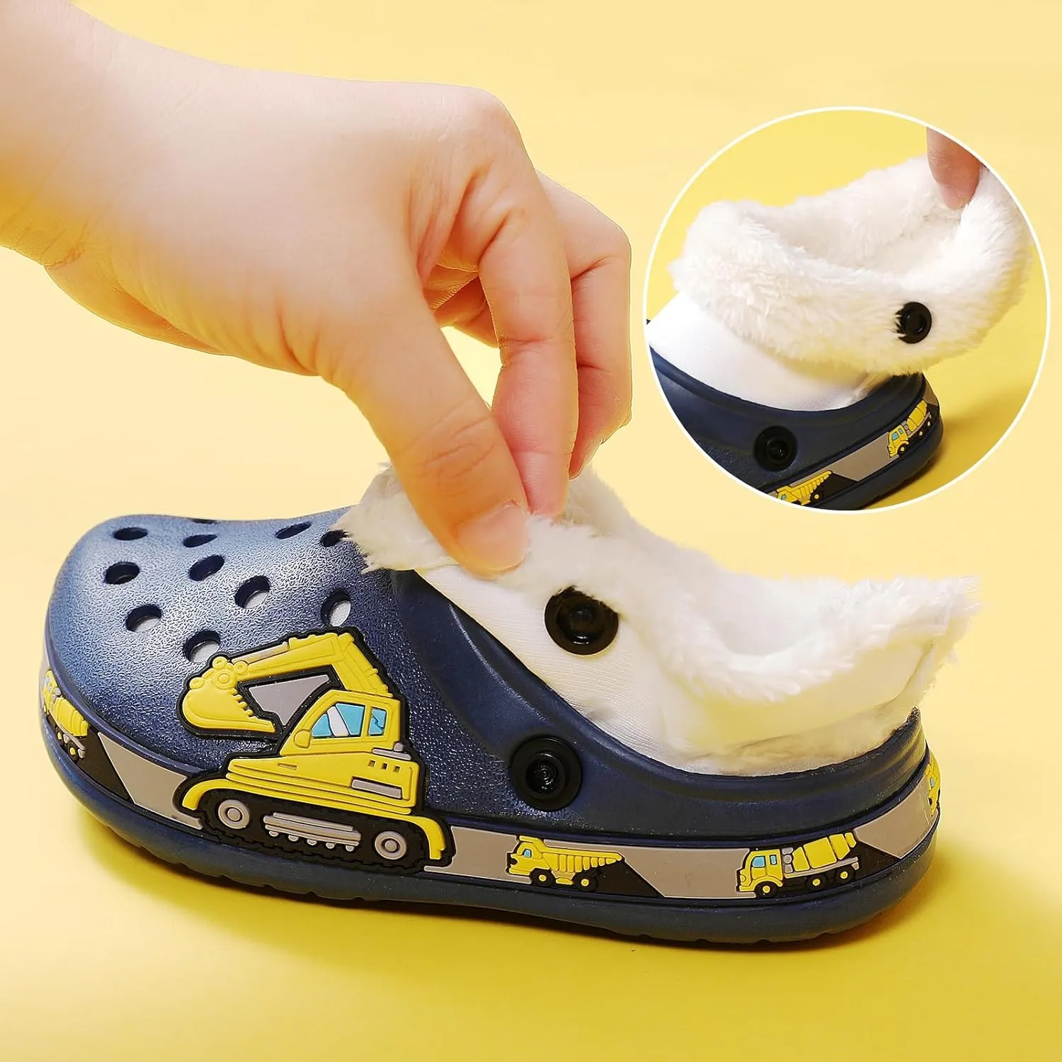 Little Kids Lined Clogs Boys Garden Slippers Kids Plush Warm Slippers Girls Fuzzy Plush Lined Home Bedroom Slippers